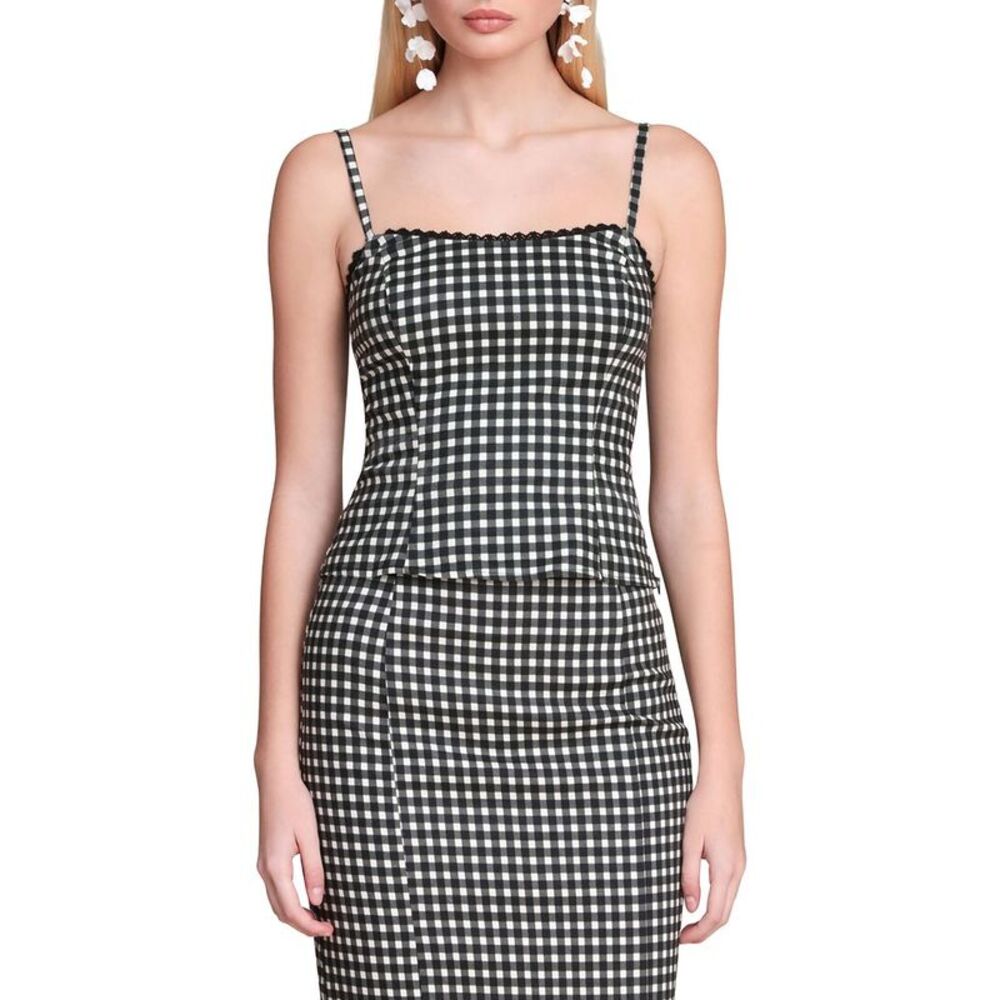 Avec Les Filles Womens  Peplum Linen-Blend Tank Top